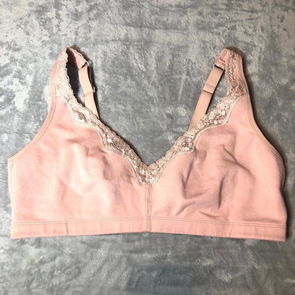 Sheroine Pink Wireless Bra‎ Size 46DDD Soft Cotton Blend Lace Trim Wire Free New
